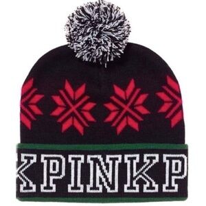 Victoria’s Secret Pink Knit Pom Pom Holiday Hat